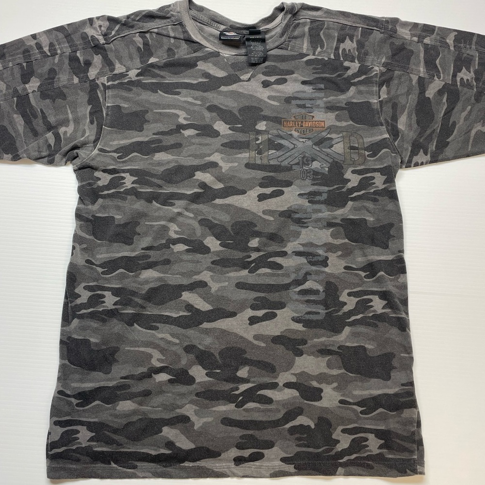 Harley Davidson Faded Double Collar Camo Tee Size L